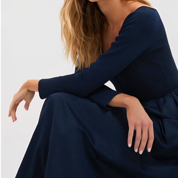 New Tuckernuck - L Navy Clea Maxi Dress Long Sleeves $228 - Picture 5 of 11